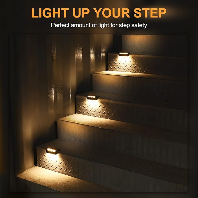 SOLPEX Solar Fence Lights 6 LEDs Solar Lights Outdoor Waterproof Solar Powered for Deck Stair Front Porch Balcony Walkway Garden Yard Patio Pool Decor IP65 Waterproof (12 Pack Warm White)