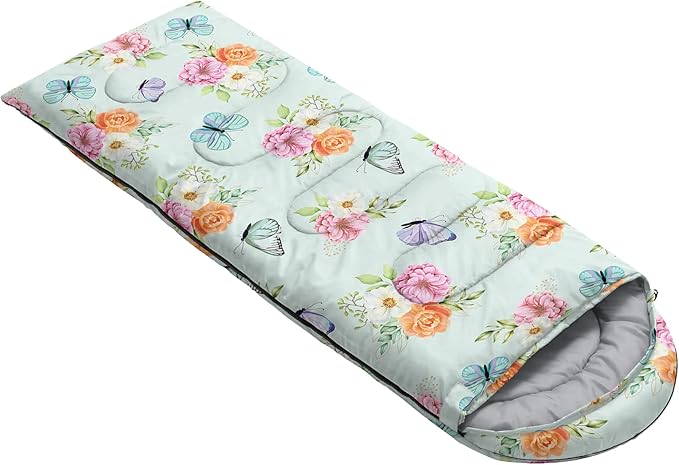 BSNTHO Butterfly Flower Printed Camping Sleeping Bags3 Season Warm &amp Cool WeatherLightweightWaterproof Sleeping Bags for Adults &amp KidsTravelingand OutdoorsCamping Gear Equipment31x90inc