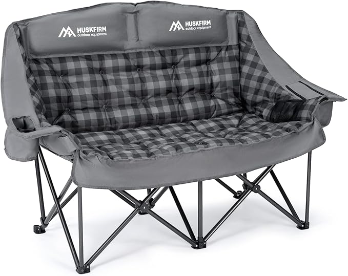 Padded Double Camping Chair High Back 2 Person Camping Chair Oversized Camping Loveseat Support 800LBS Heavy Duty Camping Couch with Cup Holders Cooler Carry Bag Blue