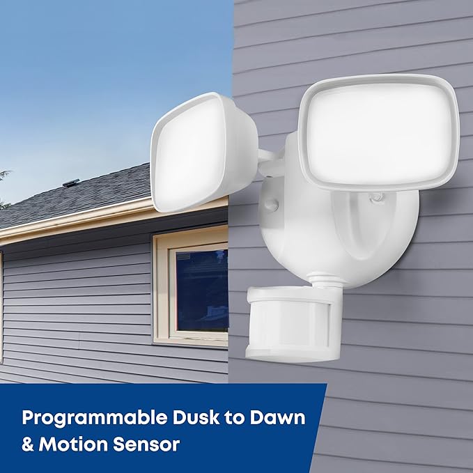 Feit Electric Smart Outdoor Flood Lights with Motion Sensor 28W LED WiFi Security Light with Dusk to Dawn Compatible with Alexa and Hey Google Tunable White 2 Head Hardwired S9DFL/CCT/MOT/WH/AG