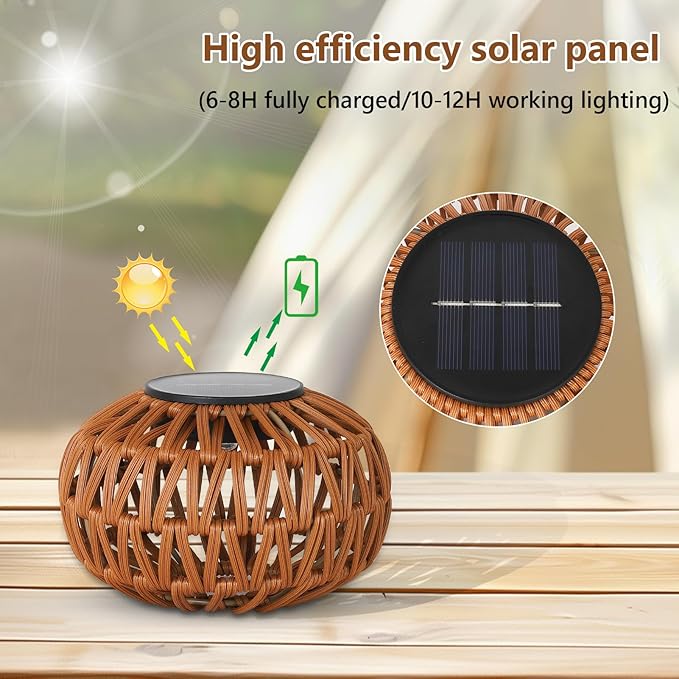 2 Pack Solar Lanterns Outdoor Waterproof Outdoor Table Lamp Decor Rattan Solar Lights Decorative Small Tabletop Lantern Gifts for Mom Grandma Lantern Lights Outside for Garden Yard Steps