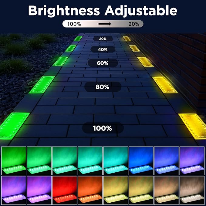Solar Paver Color Changing Lights 8x4 Solar Pavers Light Outdoor Recessed Brick Pathway Lights IP67 Waterproof Landscape Lighting for GroundWalkway Garden Pool Patio Driveway2 Pack (RGBW)