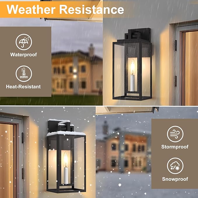 Modern Outdoor Wall Lights 14In Exterior Lighting Fixtures with White E12 Base Wall Mount Lantern Waterproof Outside Sconce for House Porch Patio Yard Front Door