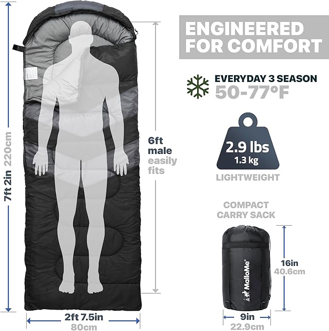 MalloMe Sleeping Bags for Adults Cold Weather &amp Warm - Backpacking Camping Sleeping Bag for Kids 10-12 Girls Boys - Lightweight Compact Camping Essentials Gear Accessories Hiking Sleep Must Have