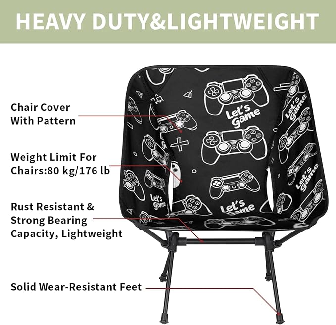 Honeybaby Folding Camping Chair Game Controllers Camping Chairs Lightweight Portable Chair Outdoor Foldable Chairs for Camping Travel Picnic Beach Hiking
