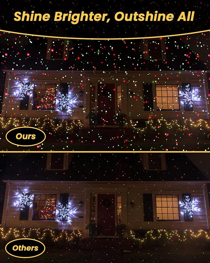 Christmas Projector Lights Outdoor 9 High-Definition Patterns Laser Light Projector with Remote and Timer Party Lights for Indoor Outdoor Garden Holiday Decoration Halloween New Year
