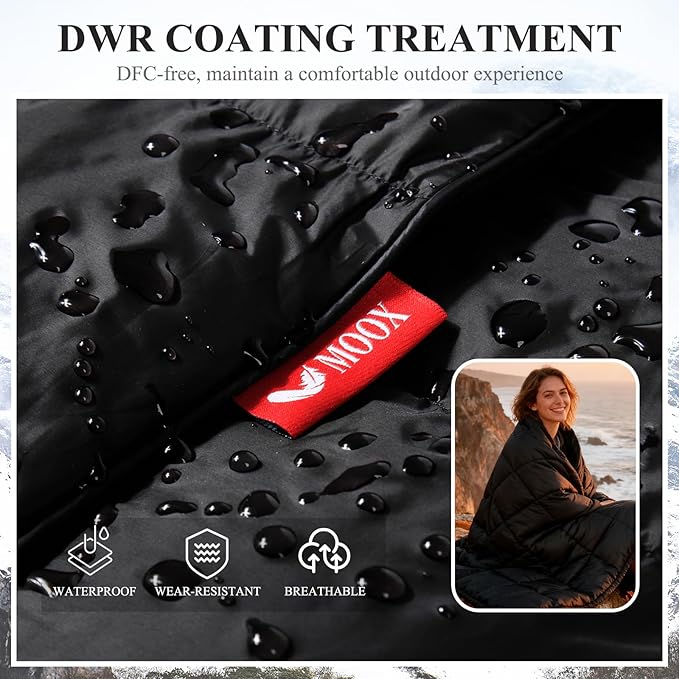 MOOX Down Camping Blanket Packable Backpacking Camping Quilt Outdoor Lightweight Warm Water Resistant Puffy Sleeping Bag Travel Hiking 55x79 Waterproof Camp Throw Blanket Black
