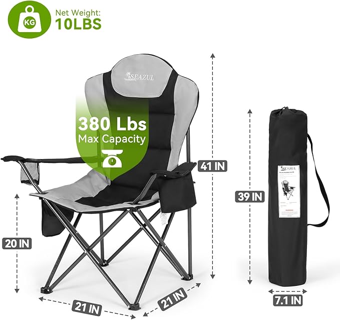 Camping Chairs for Adults Heavy Duty Camping Chairs 2 Pack Folding Chairs for Outside Support 380 LBS Portable Travel Outdoor Camp Chair with Cup Holder &amp Cooler Bag Sports Chairs for Basebal