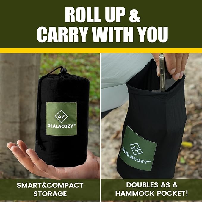 Camping HammockCamping EssentialsLightweight Portable Double &amp Single Hammock with Tree Straps Camping Gear for Outside Hiking Camping Beach Backpack Travel Black &amp Grey Large