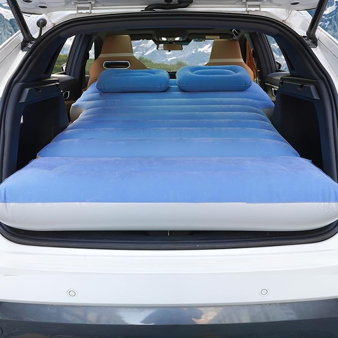 Inflatable Car Air Mattress with Built-in Pump Adjustable Car Camping Bed Sleeping Pad for Back Seat Portable Travel with Two Air Pillows