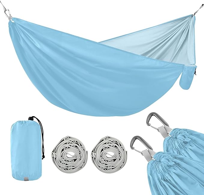 Folding Hammock Cute Blue Camping Gear with 2 Tree Straps 114 x 54