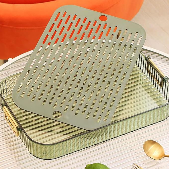 flexman Drainable Storage Tray Double Layers Efficient Draining Drain Tray with Portable Handle 2 Tier Non Slip Serving Tray Cup Dish Drying Rack for Sink Coffee Table