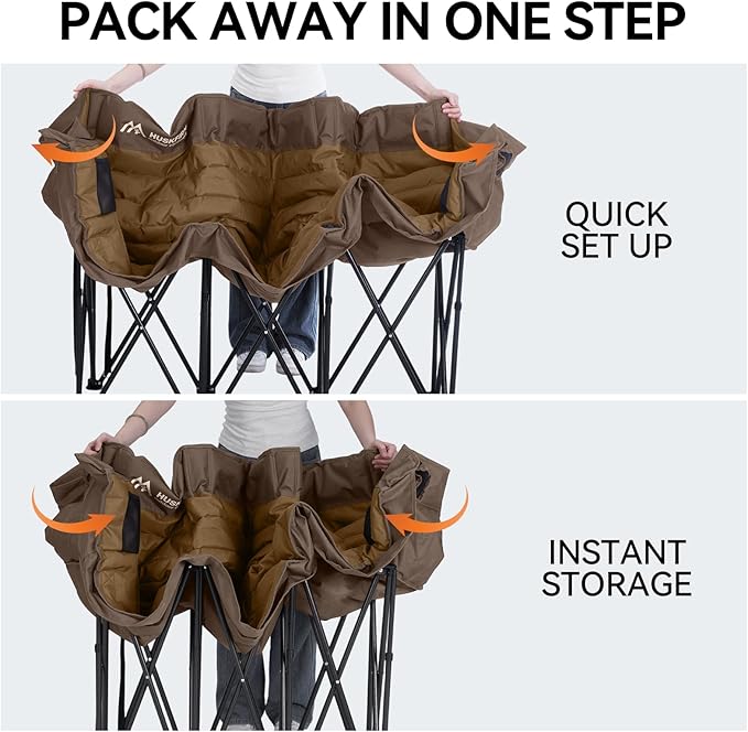 3 Person Camping Chairs Folding Double Camping Chair Portable Oversized Loveseat Padded Camp Chair Heavy Duty Camping Couch for Adults Outdoor Lawn with Two Cup Holders and Carry Bag