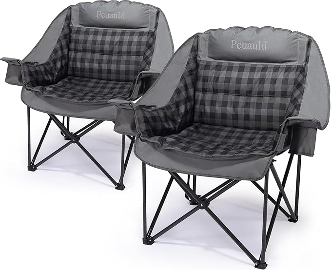 Camping Chairs for Adults 2 Pack Heavy Duty Padded Folding XL Camp Chair with Cup Holder Supports 500lbs Oversized Large Outdoor Widen Comfy Lawn Chairs for Tailgating Sports Beach