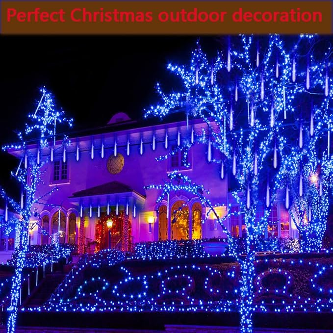 Kwaiffeo Blue Icicle Lights for Outside Waterproof 40 Tubes LED Meteor Shower Lights for Christmas Halloween Decor Yard Lawn Equivalent to 5 Sets of 8-Tubes
