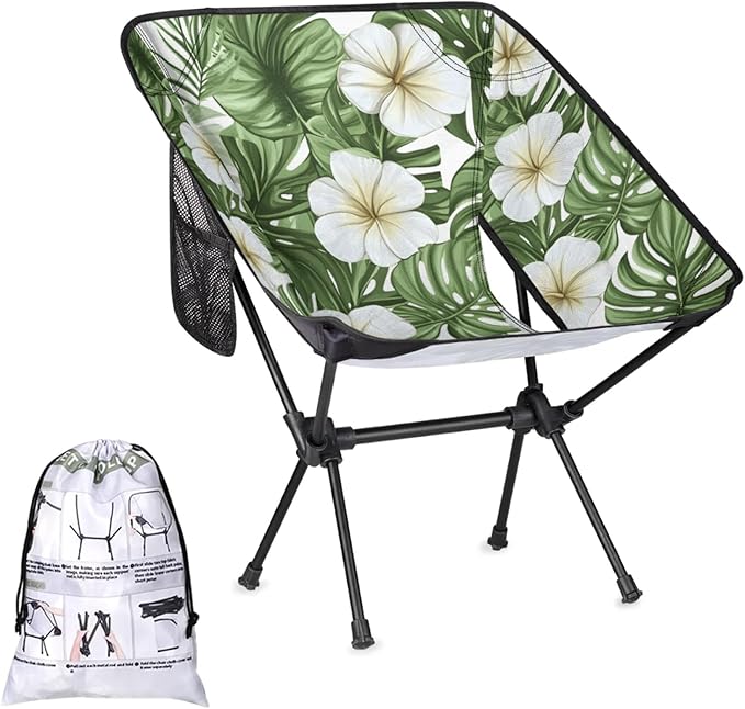 Honeybaby Folding Camping Chair Tropical Leaf Flower Camping Chairs Lightweight Portable Chair Outdoor Foldable Chairs for Camping Travel Picnic Beach Hiking