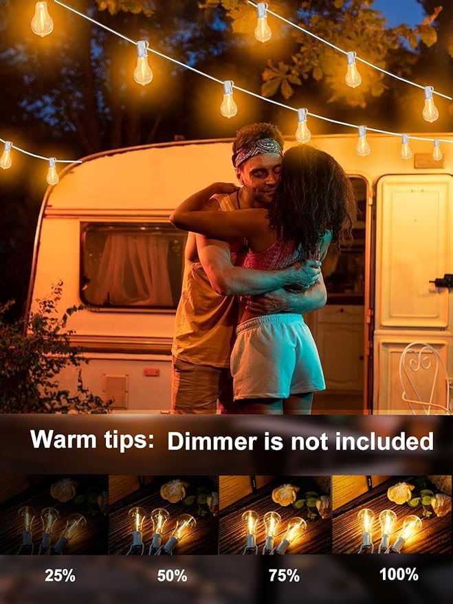 DAMAING Outdoor String Lights 200FT(2x100FT) Waterproof Patio Lights with 105 Plastic Dimmable LED Edison BulbsConnectable Outdoor Lighting for BackyardGarden and Wedding Outside 2200K White Cord