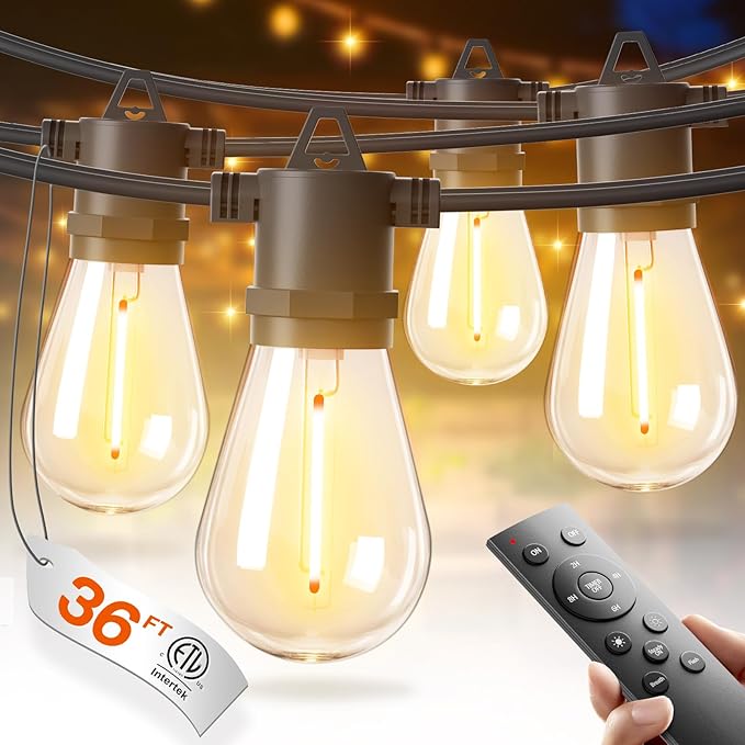 addlon 36FT LED Outdoor String Lights with 12 Edison Vintage Shatterproof Bulbs Commercial Grade Patio Lights IP65 Waterproof for Balcony Backyard and Garden Warm White