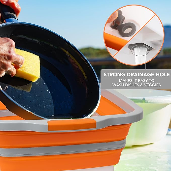 Tiawudi Large Collapsible BBQ Prep Tub with Locking Lid Basket for Meal Prep Marinating Food Storage Plastic Cutting Board(4.22 Gal/16L) Camping Sink with Colander Dish Basin