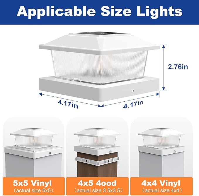 APONUO Solar Post Cap Lights with Flickering Flame &amp Warm White 18-Pack for 4x4 Wood/ 5x5 Vinyl Posts Solar Powered Deck &amp Fence Lights Auto On/Off IP65 Waterproof Glossy White