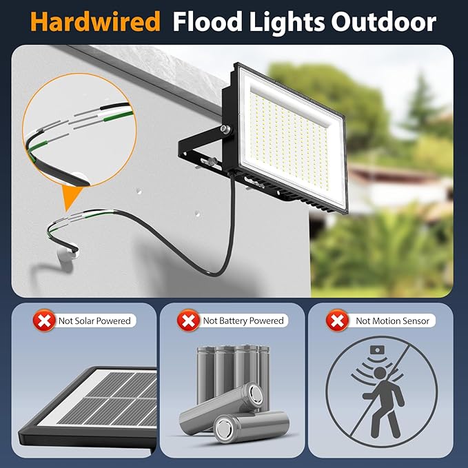 Onforu 200W LED Flood Lights Outdoor 18000LM Bright Security Light IP66 Waterproof Outdoor LED Lights 6500K Daylight White Floodlight for Garage Yard Garden Stadium Playground Arena(2 Pack)