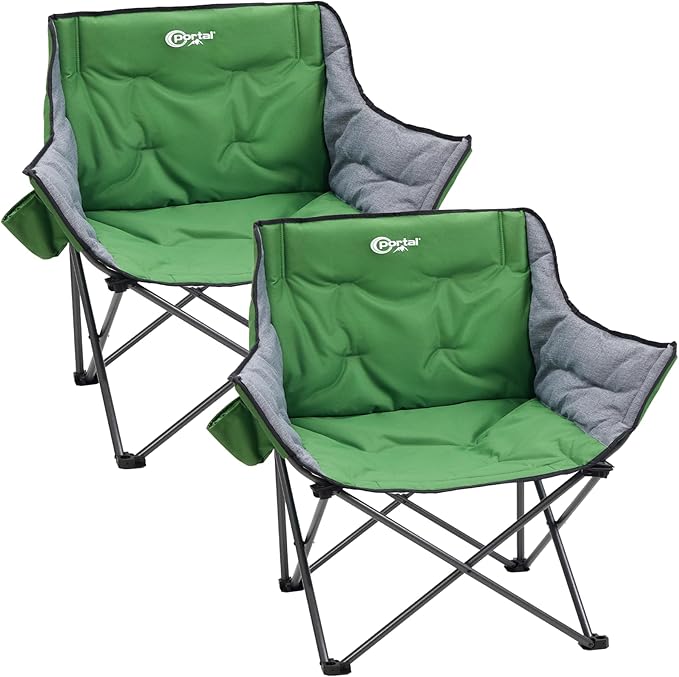 Portal 32 Oversized Camping Chair Foldable Heavy Duty 350 lb Padded Ergonomic Seat for Big &amp Tall Adults Pinch-Free Extra Wide Design Featuring Cup Holder &amp Carry Bag for Fishing Lawn &amp