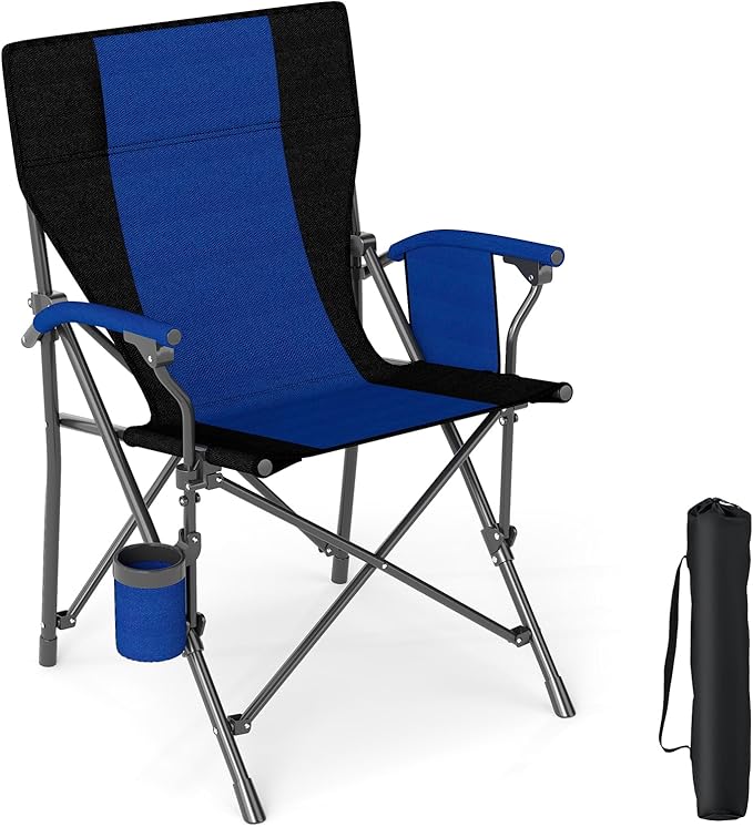 Tangkula Camping Chair Outdoor Portable Camp Chair with Cup Holder Side Pocket Carrying Bag Portable Heavy Duty Folding Lawn Chair for Beach Picnic Fishing Travel