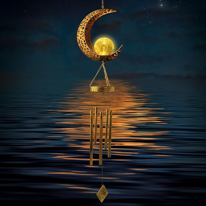 Moon Solar Lights Wind Chimes for Outside Gift for WomenMom and Grandma Birthday Gifts Large Decor Windchimes Outdoors Gardening Gift for Outdoor Patio Yard Porch Solar Moon Night Lights