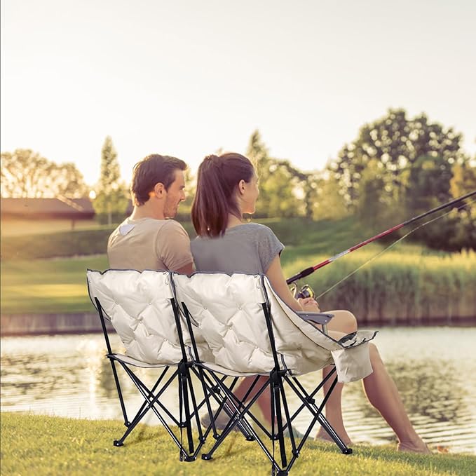 CDEN Camping Chair Thick Padded Lawn Chair Oversized Camping Chair Deluxe with Cup Holder Side Pocket Cooler Bag for Camping Hiking Picnic Travel Festival (1 Pack)