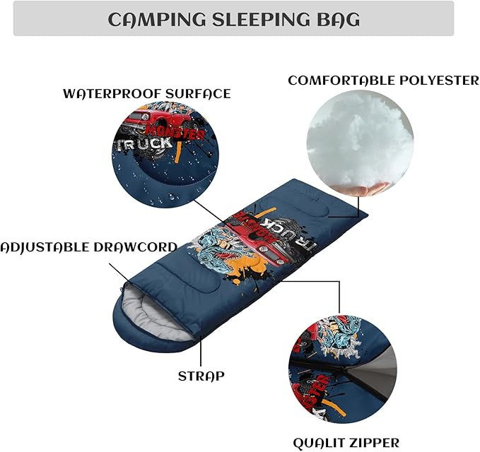 Sleeping Bags for Adults Youth Kids3D Printing Camping Sleeping Bag for Girls Boys Lightweight Waterproof Cold/Warm Weather Sleeping Bag for 3 Seasons