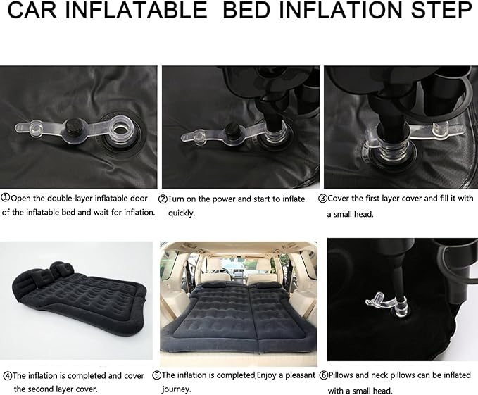 Inflatable SUV Air MattressThickened Flocking Car Travel Camping Bed with 2 Pillows &amp Air PumpPortable Car Sleeping Mattress for SUV Trunk and Rear