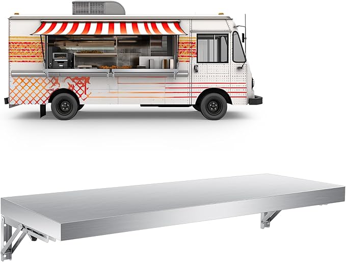 Stainless Steel Folding Shelf Wall Mounted Commercial Concession Serving Shelf for Food Truck Trailer Window Kitchen Restaurant Garage Utility Room(12x35)