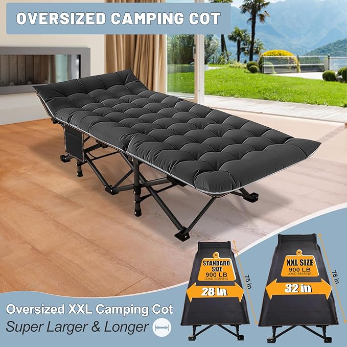 XXL Oversized Camping Cot for Adults with Mattress Portable Sleep Bed for Outdoor Travel Hiking Beach Includes Carry Bag - Comfortable &amp Durable