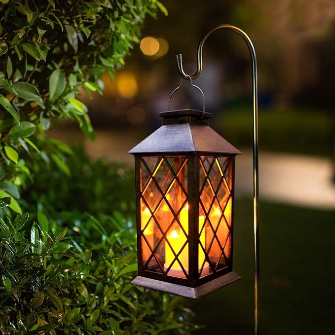Solar Lantern OutdoorGarden Hanging Lantern- PVC Waterproof 3 LED Flickering Flameless Candle Decorative Lights for TableOutdoorParty(1 Pack)