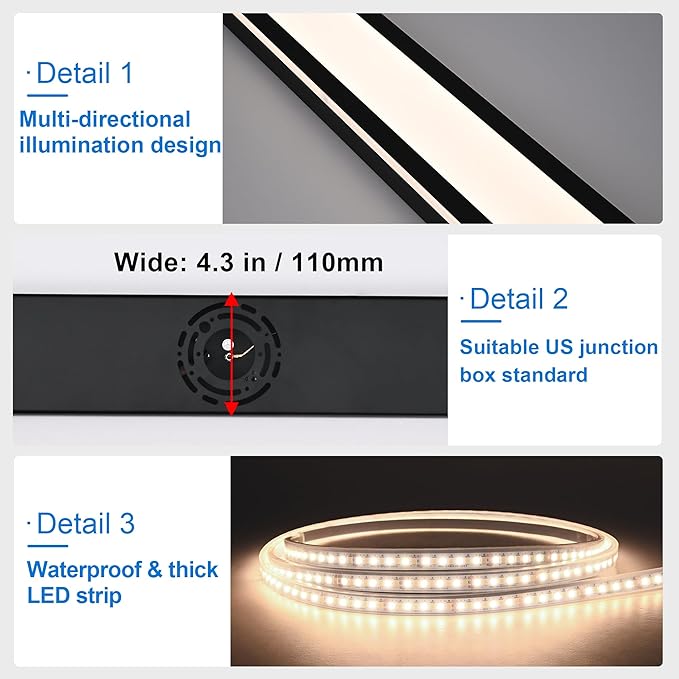 MELUCEE 2 Pack 40 Inch Outside Wall Lights for House 5 Color Dimmable Outside Wall Led Linear Lights Black Long Exterior Sconce Wall Mount Lighting for Balcony Porch Garage Stair 3000K-6000K