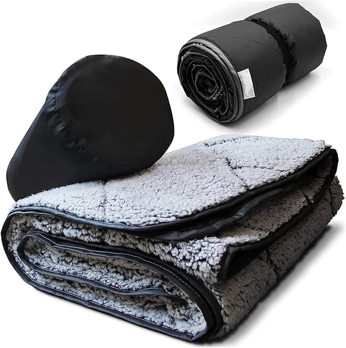 Camping Blanket 55x79 Waterproof Stadium Blanket with Storage Bag Washable Windproof Warm Foldable Down Camping for Sporting Events Picnic Travel.