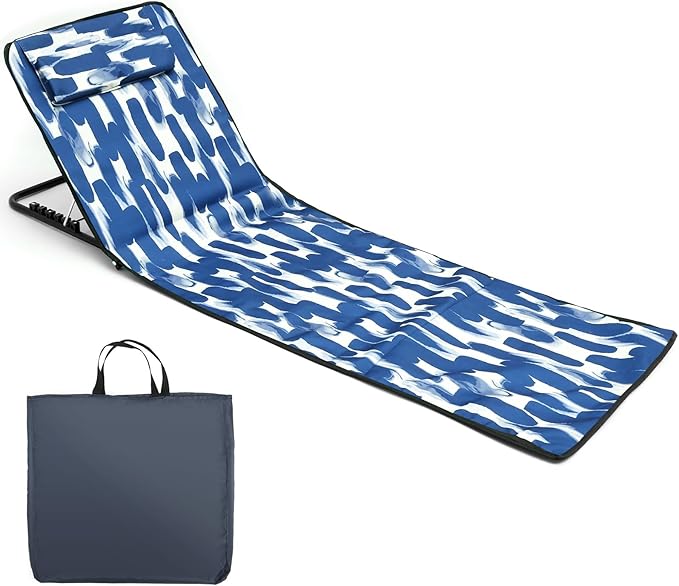 Sunbathing Recliner Portable Beach Mat Portable Beach Lounger Chair Sunbathing Lounge Chaise Oxford Cloth Beach Sun Chair Mat for Holidays Garden Camping Park