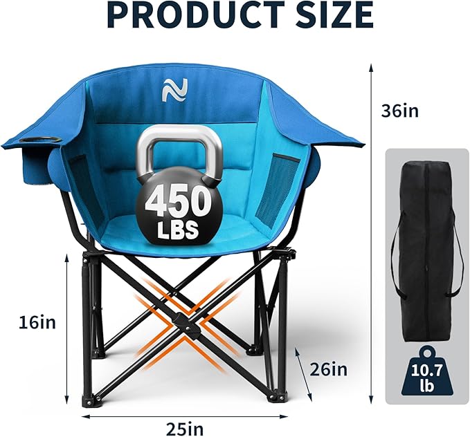 NAIZEA Padded Camping Chair Outdoor Folding Chair Portable Heavy Duty Arm Chairs with Side Pockets Cup Holder for Beach Lawn Picnic Fishing Backpacking