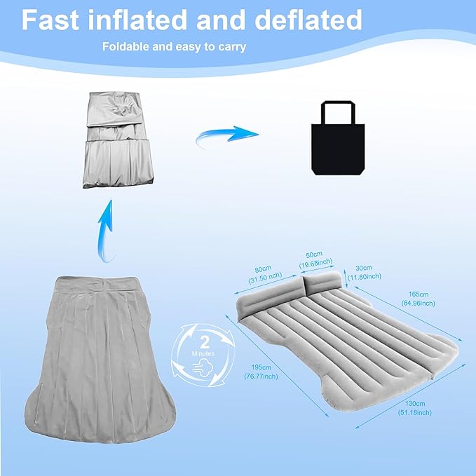 Car Air Mattress - Camping Bed Inflatable Airmattress for Tesla Model Y Backseat Trunk 6.4FT Foldable Pad Portable Car Air Bed Sleeping Mat for SUV RV VAN Truck Travel Tent Road Trip Home (Grey)