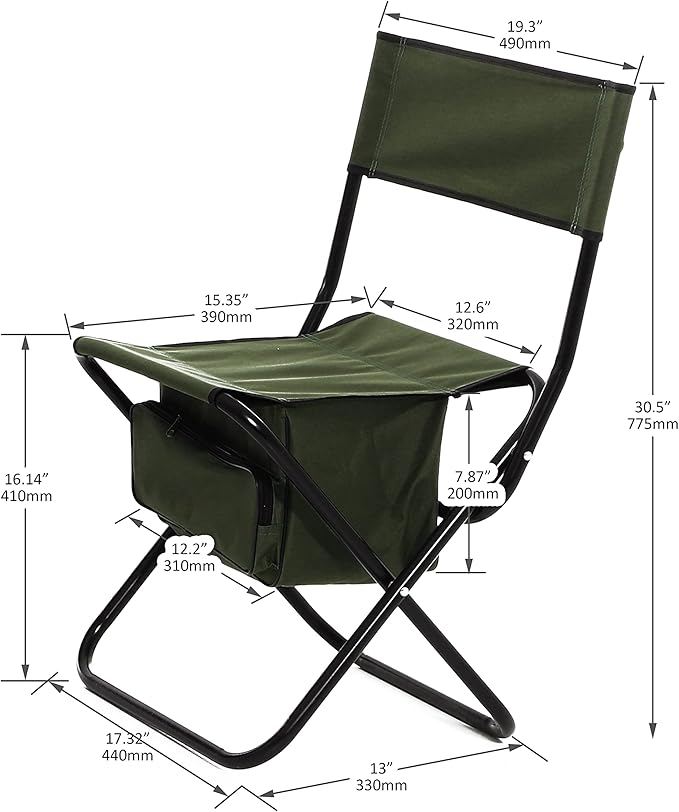 2-Piece Folding Outdoor Chair with Storage Bag Portable Chair for Indoor Outdoor Camping Picnics and FishingGreen