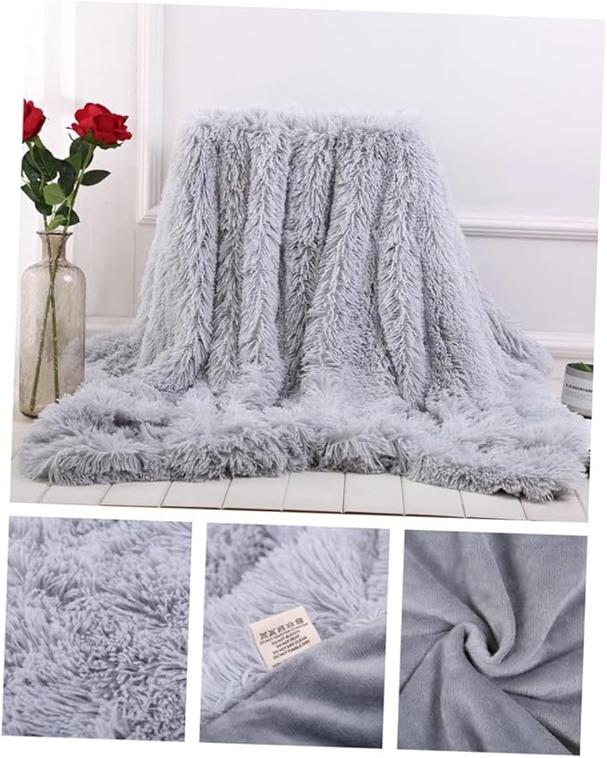 STOBAZA Plush Fleece Throw Blanket Soft Warm Solid Color Blanket for Home Winter Camping Lightweight in Light Grey