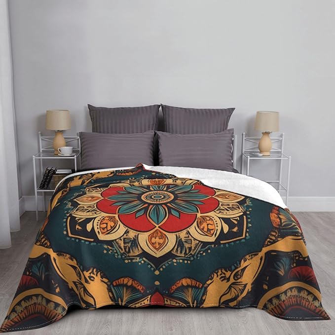 Retro Pattern 50x40 Printed Soft Fleece Blanket for Sofa Bed and Camping - Cozy Blanket for Travel Picnics Nighttime Use