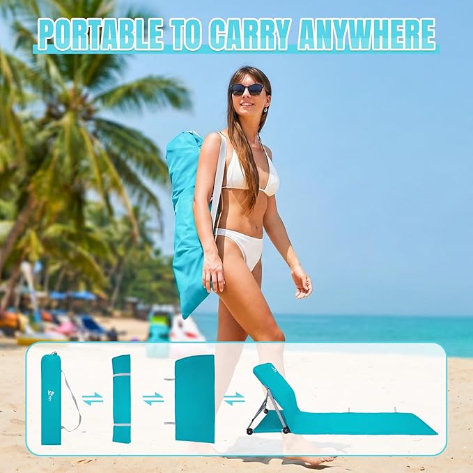 #WEJOY Beach Lounge Chair Collapse Folding Lightweight Mat Portable Ground Beach Chairs with Padded Seat &amp Stepless Adjustable Backrest for Beach Sand Outdoor