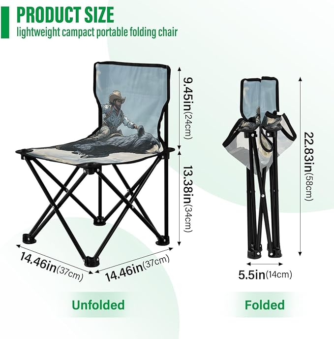 Bear and Cowboy Portable Camping Chairs Folding Chair - Durable Oxford Fabric Lightweight Iron Frame Easy Fold Design - Ideal for Outdoor Activities Camping Fishing and Travel