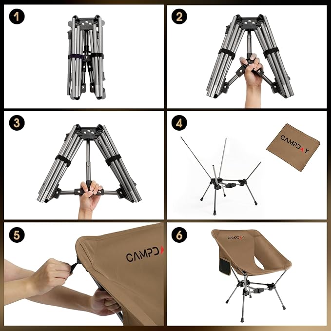 Camping Chair Backpacking Portable Hiking Ultralight Small Lightweight Folding Chair for Outdoor Camp Beach Picnic Concert Supports 330lbs (Khaki1PCS)