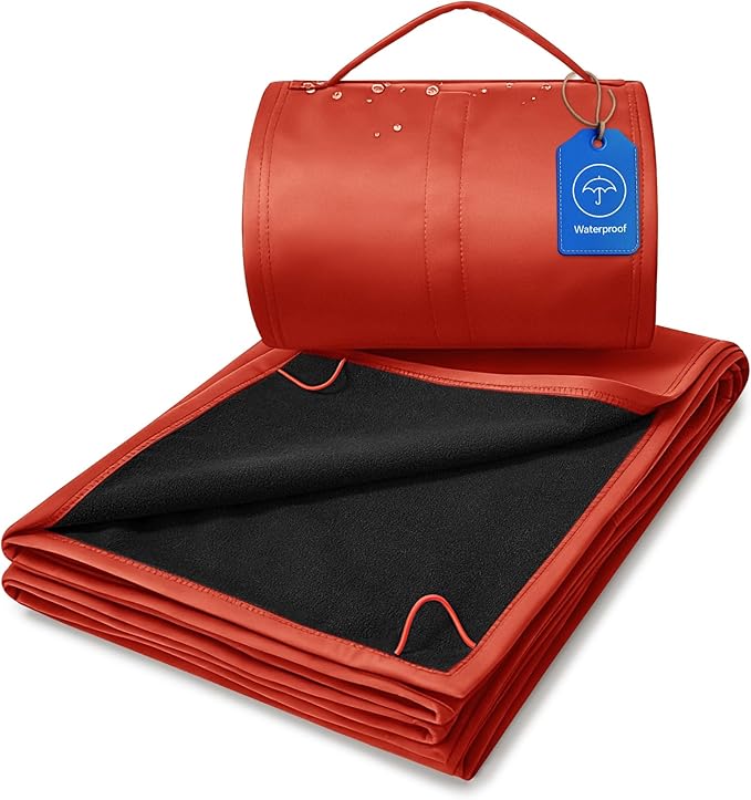 BEDELITE Large Waterproof Camping Blanket Lightweight Packable Blanket for Car Foldable Fleece Stadium Blanket for Outdoor Sports Windproof Wearable Machine Washable 55 x 80Red