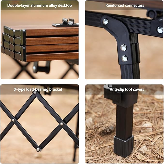 Folding Camping Table Aluminum Heavy Duty Adjustable Height Foldable Table 4FT Max Loads UP 110LBS Lightweight Portable with Carry Bag for Car Travel Indoor &amp Outdoor Picnic BBQ Backyards Beach