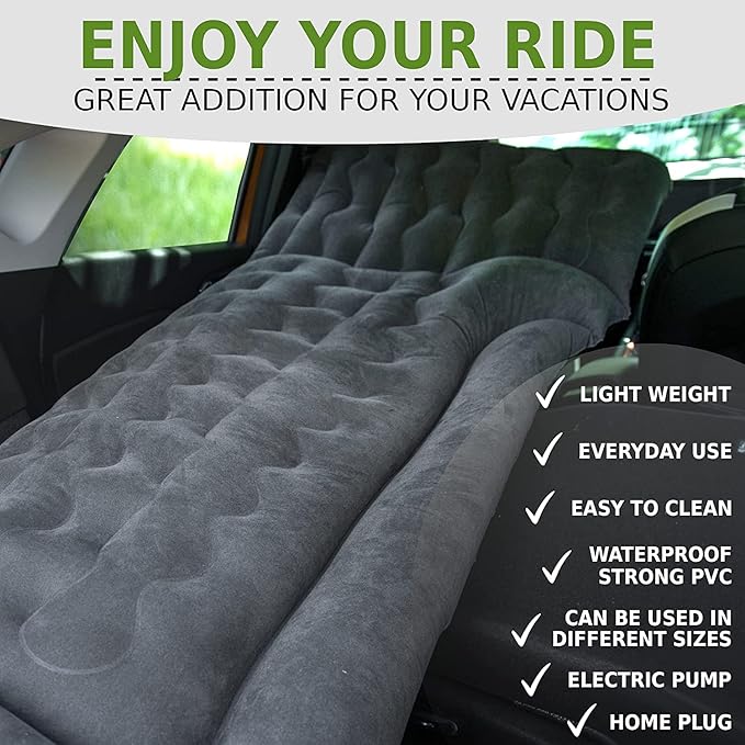 ZONETECH Car Inflatable Trunk Air Mattress- Flocking Travel Blow Up Bed with Pump and 2 Pillows Universal for Cars SUVs or Trucks 2 Pack