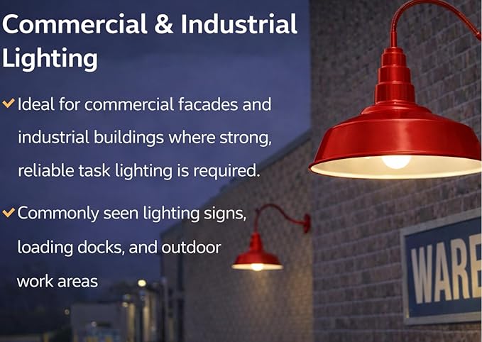 AGB102-AS20-RED Gooseneck Barn Light - RED Outdoor Dome with Incandescent Downlight | Wall-Mount Fixture for Patios Gardens Pathways and Large Outdoor Living Spaces