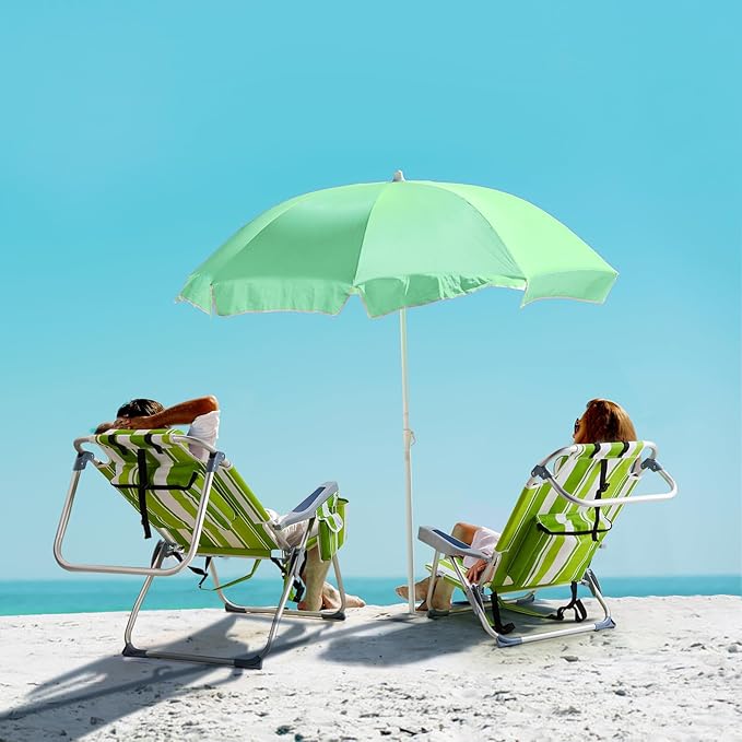 Bonnlo Low-Profile Folding Patio Chair with Headrest &amp Storage Pouch Lightweight Aluminum Frame Supports 220 lbs/100 kg Portable for Travel Lawn Poolside Camping Beach(Meadow Stripes)